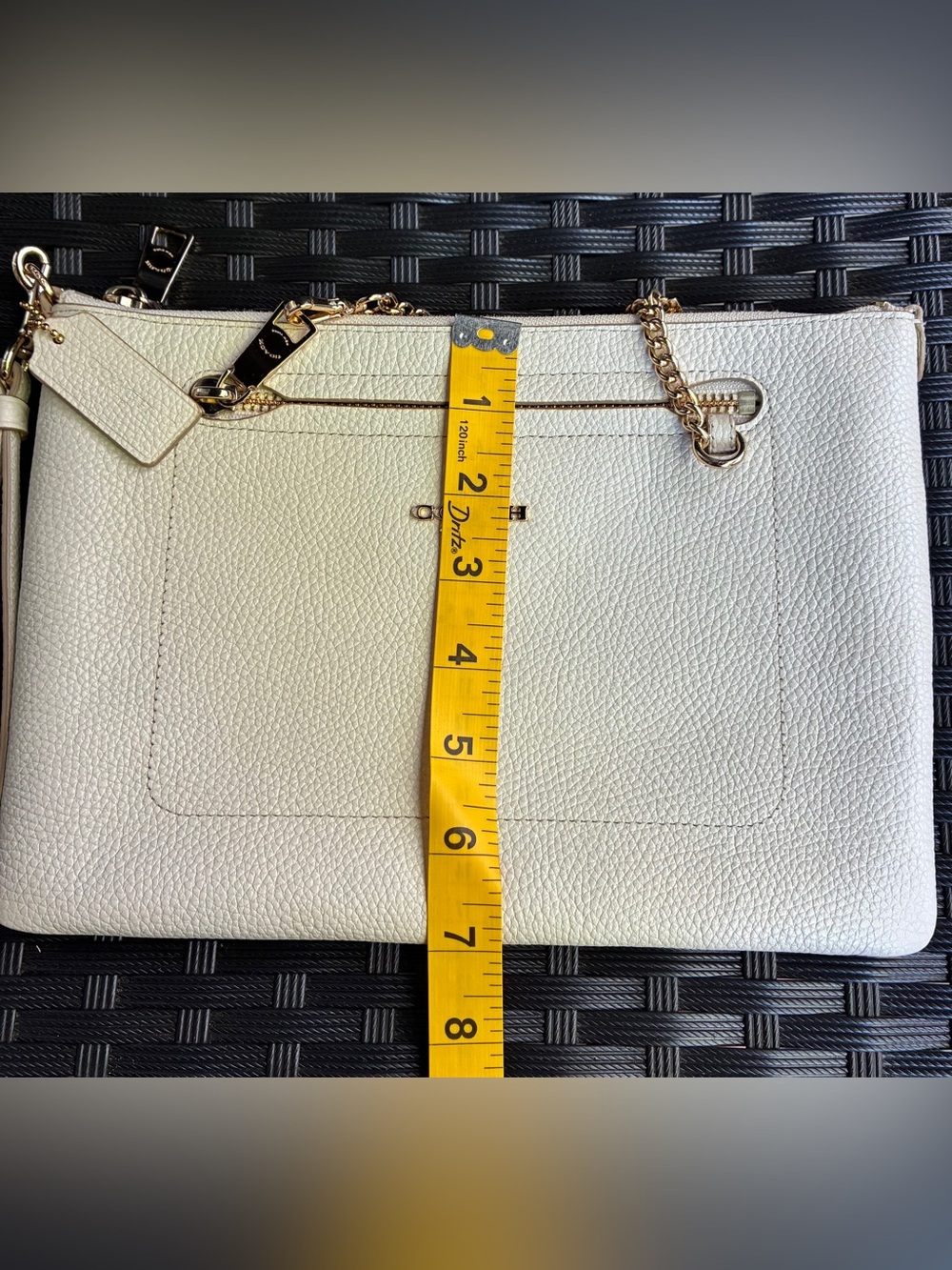 Coach White Pebbled Leather Chain Wristlet Clutch with Gold Hardware - Picture 2 of 14